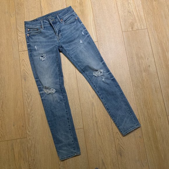 American Eagle Men's Medium Blue Distressed Skinny Jeans - Picture 3 of 4